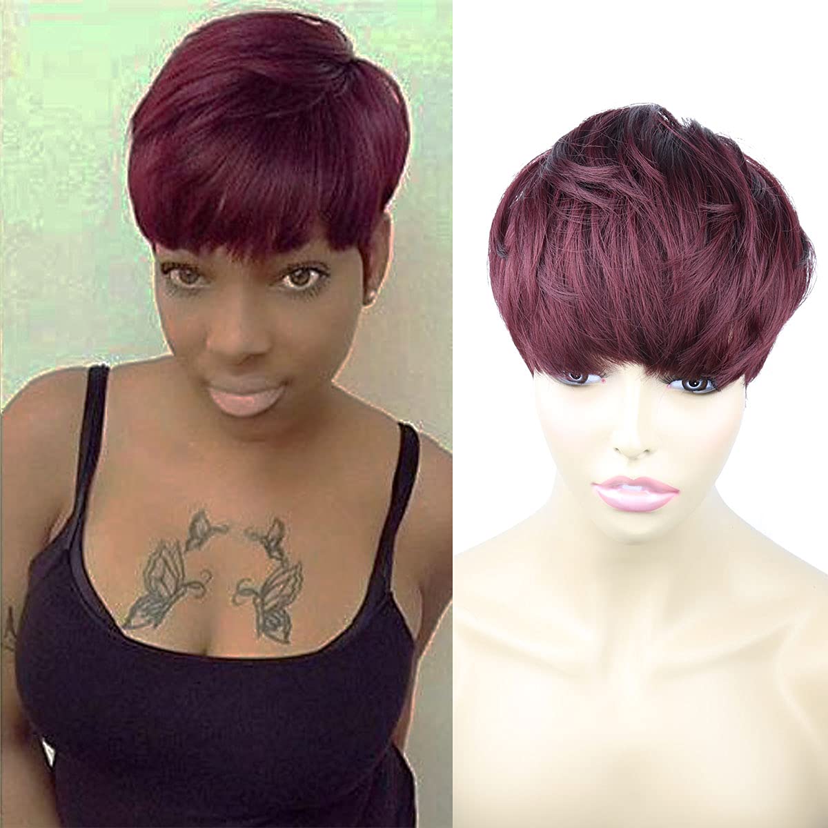 27 Short Hair Pixie Cut Wigs with Bangs Short Wigs for Women Cute Short Pixie Wigs Straight Slight Layered Wavy Synthetic Full Machine Wigs