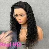 Real HD Lace Frontal Wig Curly UNDETECTABLE INVISIBLE Closure Lace Wigs 180% Density Natural color TC-HD