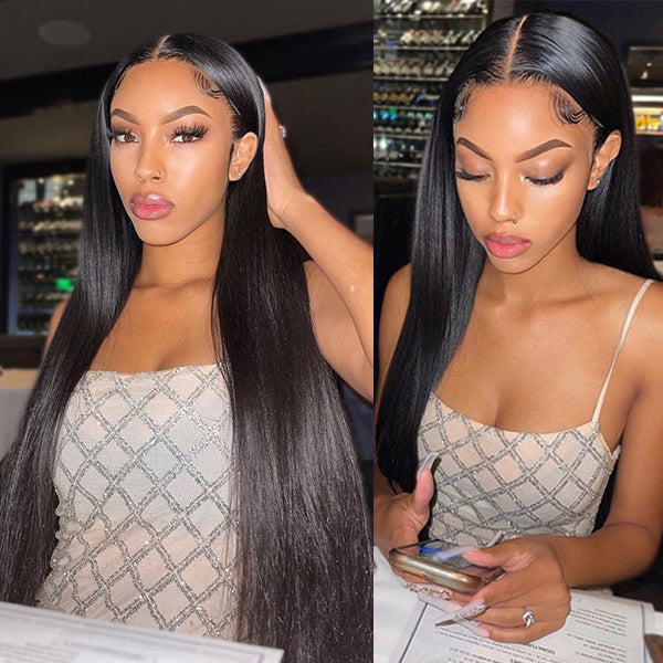 VRZ Straight Lace Frontal Wig | Top Closure Wig | 360 Lace Wigs 180% Density Transparent Lace Wigs Natural Color ST-TR