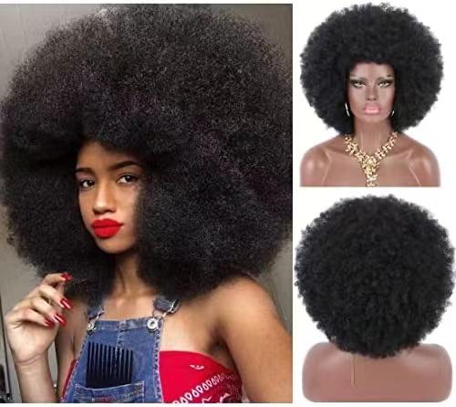 BZT-1B Short Afro Kinky Curly Wigs ,  Synthetic Hair Wigs ,Heat Resistant,  Soft  and Bouncy Curls  Wigs for Black Women-(BZT-1B-6)