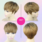 27 Short Hair Pixie Cut Wigs with Bangs Short Wigs for Women Cute Short Pixie Wigs Straight Slight Layered Wavy Synthetic Full Machine Wigs