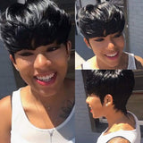 Short Pixie Wigs for Black Women Human Hair Wigs Short Layered Cut Wigs with Bangs 1B Color MS