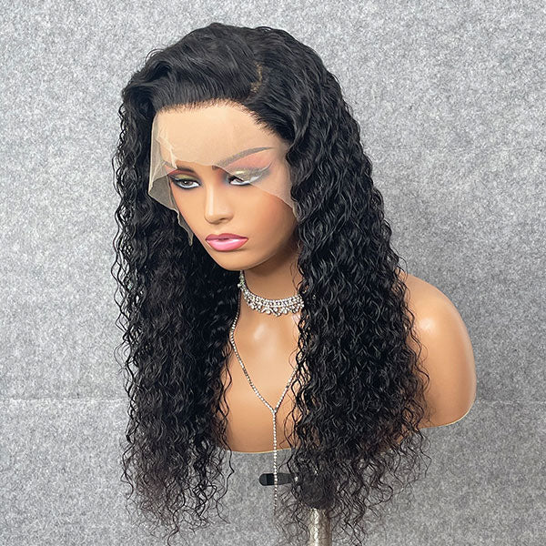 Real HD Lace Frontal Wig Deep Wave UNDETECTABLE INVISIBLE Closure Lace Wigs 180% Density Natural color DW-HD