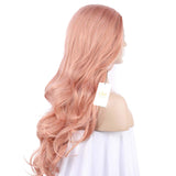 Orange Pink Mixed Color Glueless Long Wavy Middle Parting Synthetic Lace Front Wigs For Women Heat Resistant 22 Inches High quality Synthetic