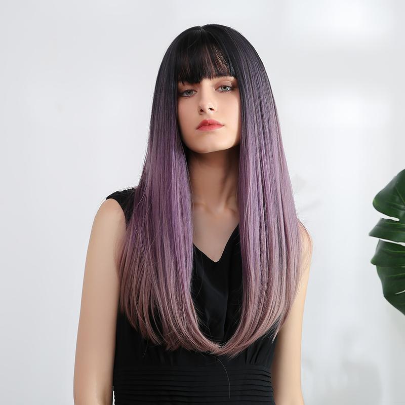 lc169-2 Long Purple Straight Wigs for Women