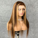 Real HD Lace Front Wig Highlight Blonde Brown Straight UNDETECTABLE INVISIBLE Closure Lace Wigs 180% Density 427ST-HD