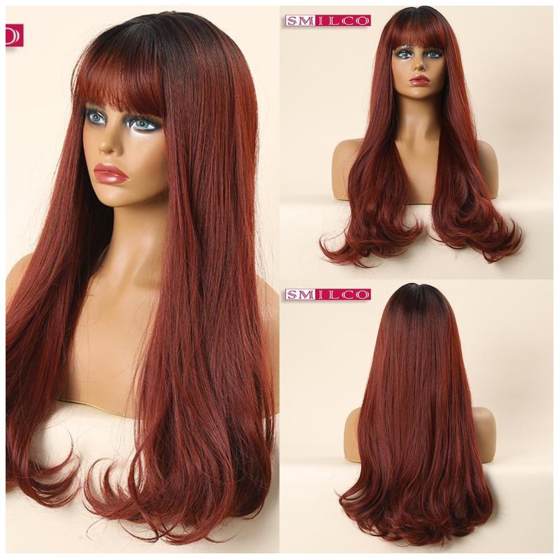 lc368  Long Burgundy Straight Wigs for Women