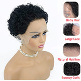 Short Curly Wigs for Women Pixie Cut Curly Glueless Lace Front Wigs 13x1 Pre Plucked Short Wigs Bob Curly Black Wig(1B# 6inch)