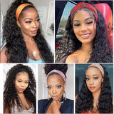 Deep Wave Headband Wigs for Women Long Black Deep Curly Wig with Headbands Attached Glueless Water Wave Headband Wigs 22inch None Lace Front Wig 150 Density