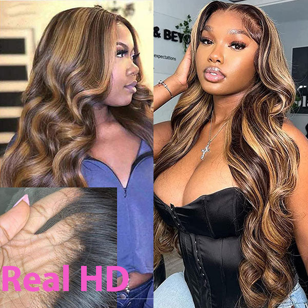 Real HD Lace Front Wig  Highlight Blonde Brown Loose Body Wave UNDETECTABLE INVISIBLE Closure Lace Wigs 180% Density 427LBW-HD
