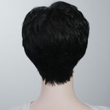 Human Hair Short Wigs Pixie Cut Wigs with Bangs Short Black Layered Wavy Wigs for Women 1B Color M1
